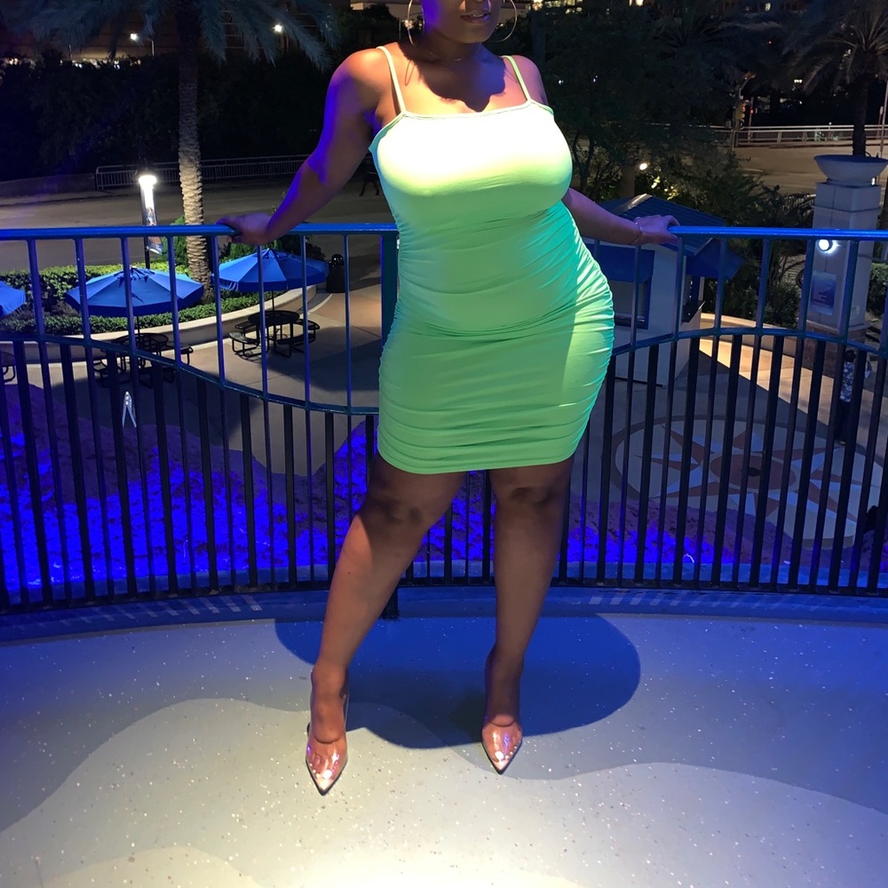 Lime Green Rouched Dress